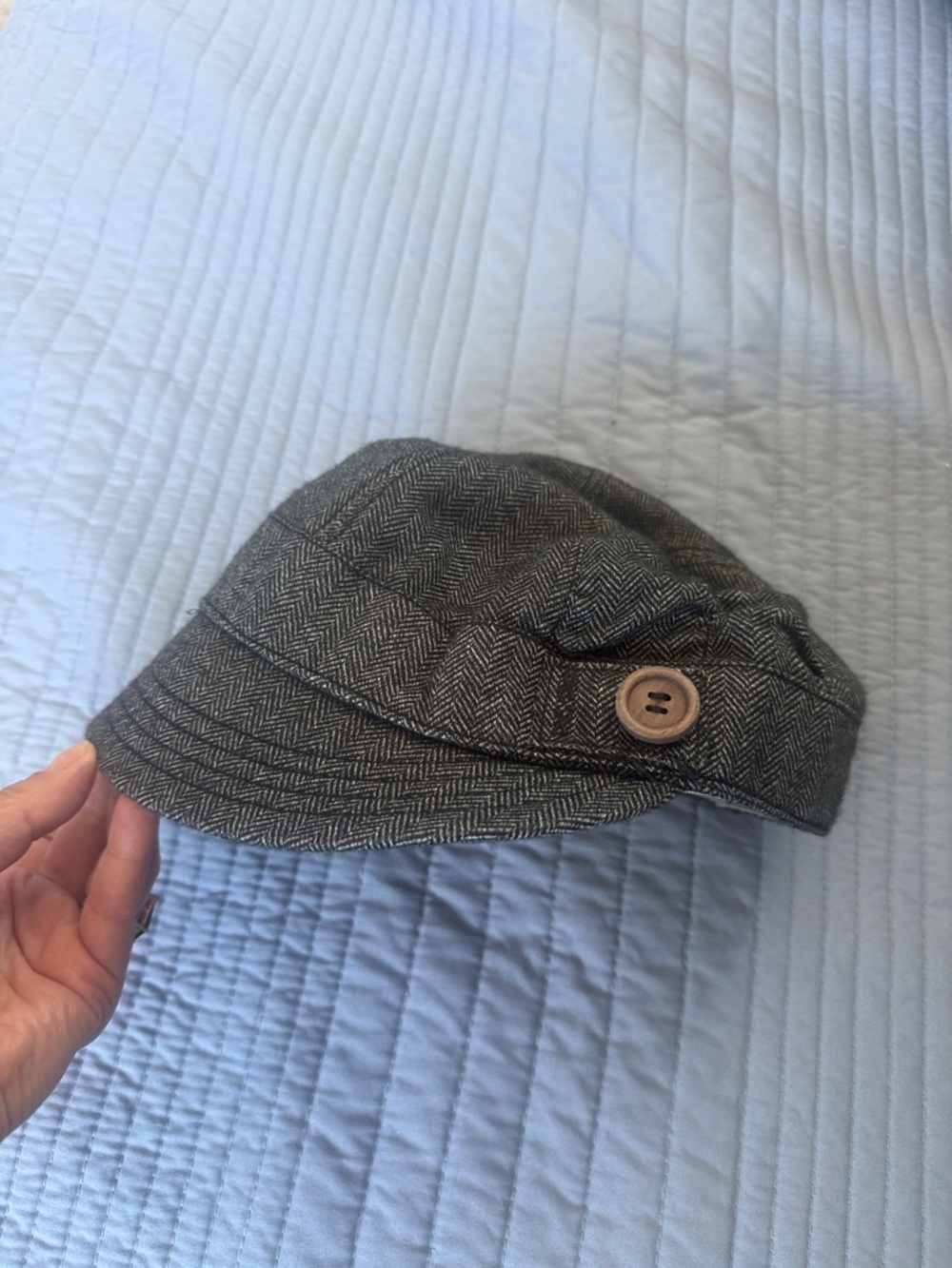 Herringbone Newsboy Cap with Button Accent - Gray Goorin Bros
